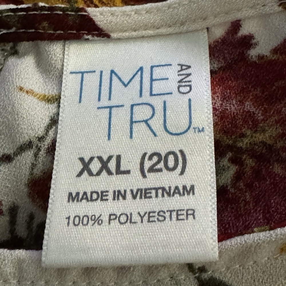 Time and Tru XXL 2X Shirt Top White Floral Flower Bell 3/4 Sleeve Round Neck - Picture 5 of 9